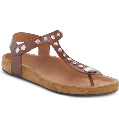 Isabel Marant Encore Flat Studded T-strap Sandals In Brown
