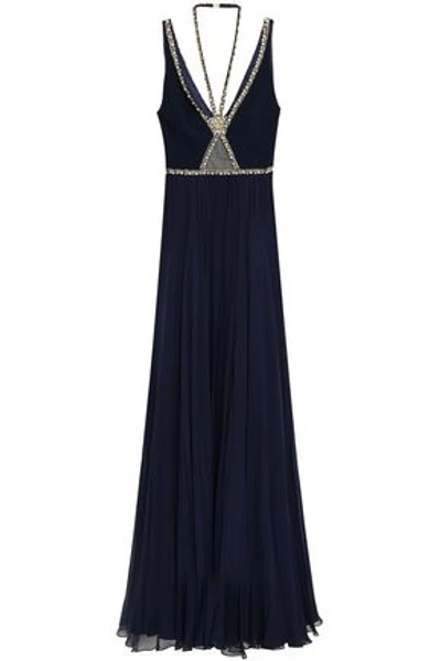 Jenny Packham Woman Cutout Embellished Ponte And Georgette Gown Midnight Blue