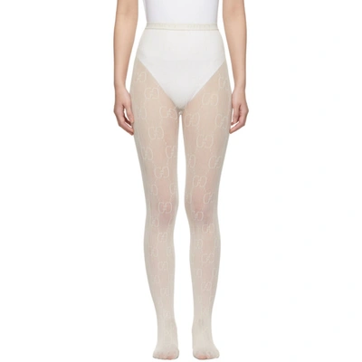 Gucci Off-white Gg Supreme Tights In 9200 Ivory