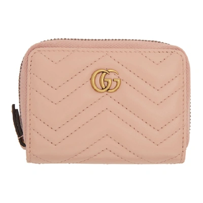 Gucci Pink Gg Marmont Zip Around Wallet In 5909 Pink
