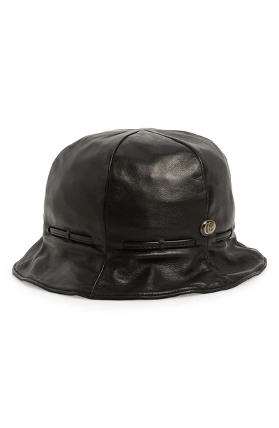 Gucci Leather Bucket Hat - Black In Nero