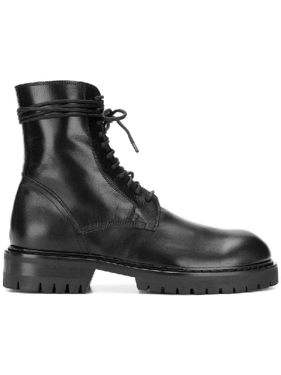 Ann Demeulemeester Black Leather Army Boots