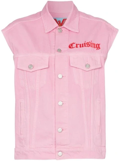 Adaptation Sleeveless Embroidered Detail Denim Jacket In Pink