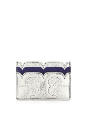Tory Burch Scallop-t Metallic Leather Card Case In Silver | ModeSens