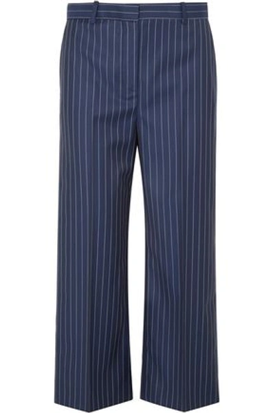 Versace Woman Cropped Pinstriped Wool-twill Straight-leg Pants Indigo