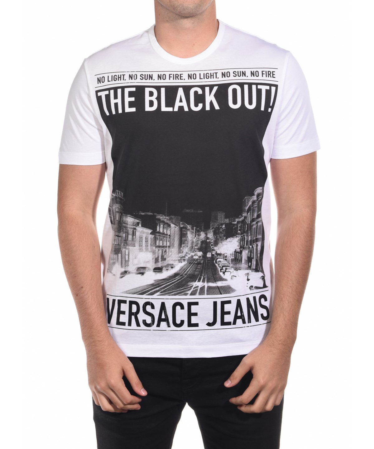 Versace Jeans Couture Men's The Black Out Graphic Cotton T-shirt White ...