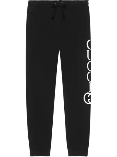 Gucci Logo-print Tapered Cotton-jersey Jogging Bottoms In Black