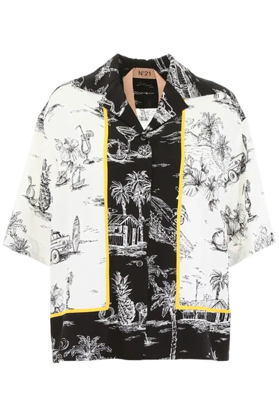 N°21 Printed Bowling Shirt In White,black