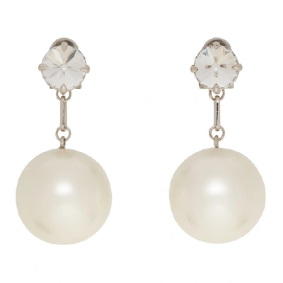 Miu Miu Silver Crystal And Pearl Earrings In F0yk2 Pearl