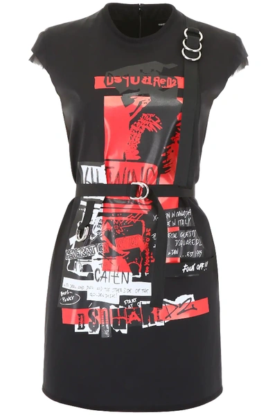 dsquared mini dress DSQUARED Jersey Mini Viscose Dress with Slit in Black