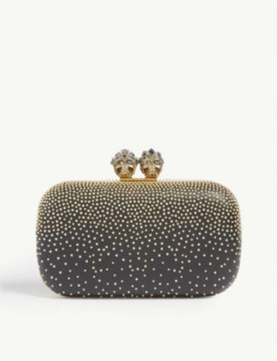 Alexander Mcqueen Queen And King Embellished Leather Clutch In Black