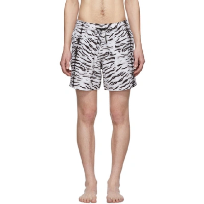 Amiri Wide-leg Mid-length Printed Swim Shorts In Blw Blk/wht