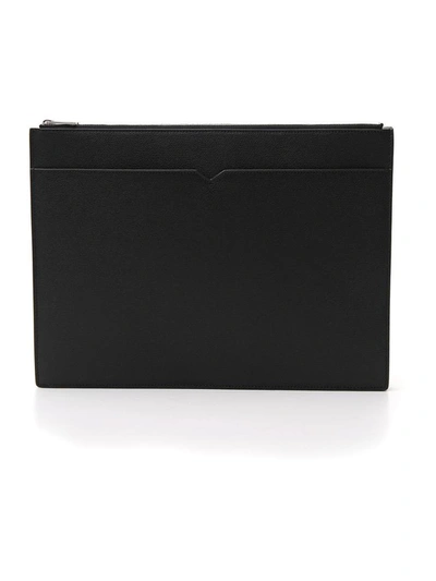 Valextra Top Zipped Pouch Bag In Black