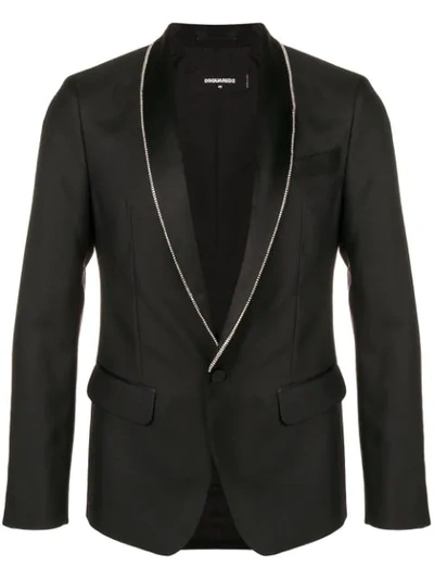 Dsquared2 London Diamanté-trimmed Wool And Silk-blend Blazer In Black