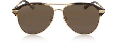 Gucci Sunglasses Specialized Fit Aviator Metal Sunglasses In Or/marron