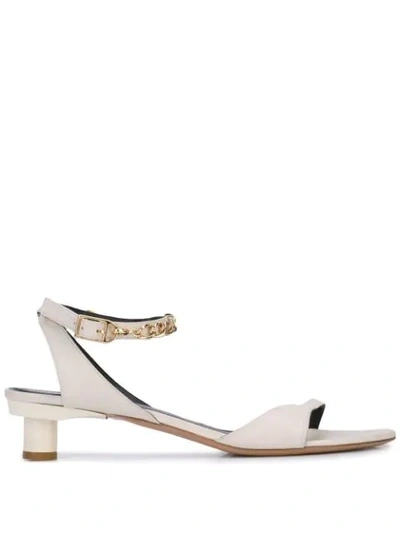 Tibi Nathan Chainlink Leather Kitten Heel Sandals In White