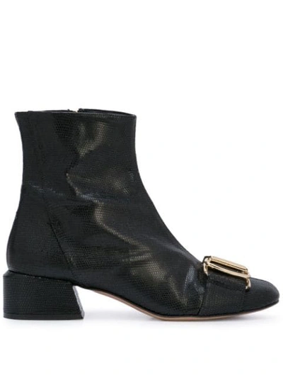 Tibi Wyatt Embossed Leather Ankle Boot In Black