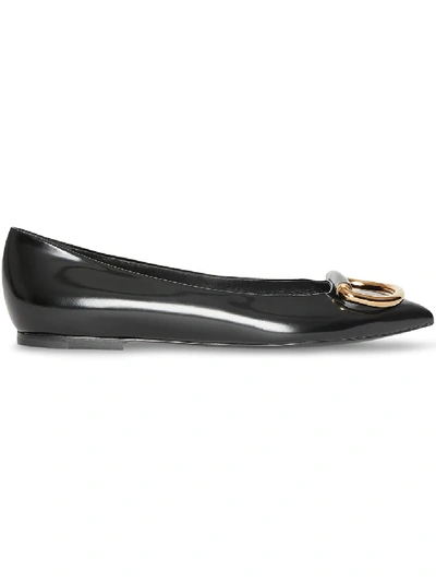 Burberry The Leather D-ring Flat In Black