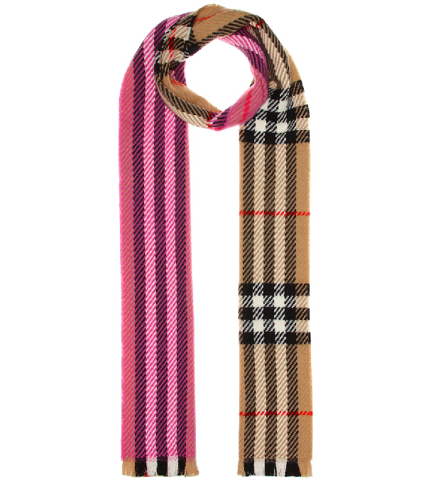 colour block check merino wool scarf