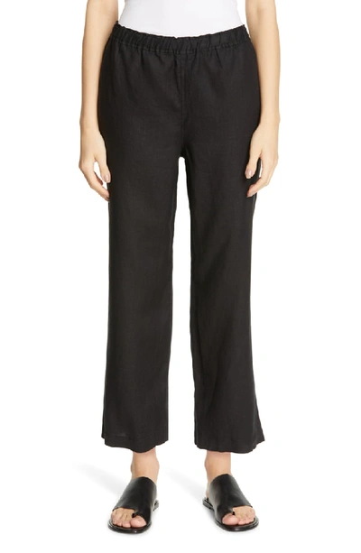 Eileen Fisher Plus Size Cropped Organic Linen Straight-leg Pants In Black
