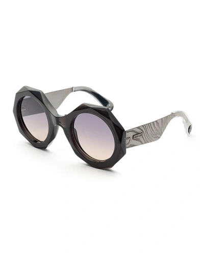Roberto Cavalli Faceted Round Mirrored Sunglasses In Black