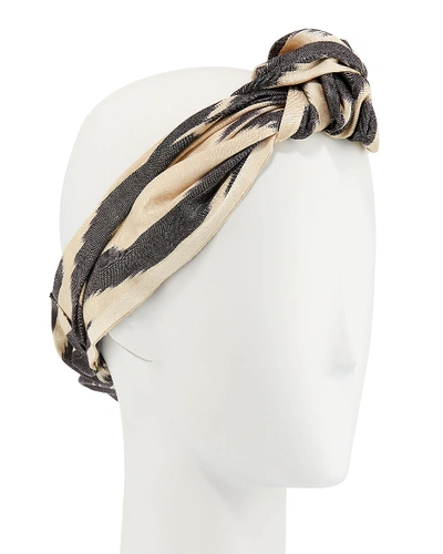 Jennifer Behr Marin Silk Turban Headband In Obsidian Ikat