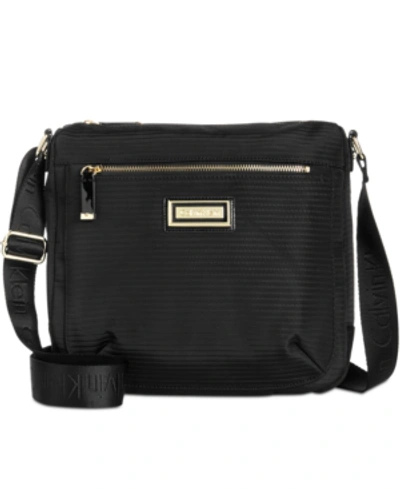 Calvin Klein Rippled Medium Crossbody In Black/black Patent