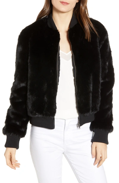 Cupcakes And Cashmere Amy Faux Fur Bomber Jacket In Black