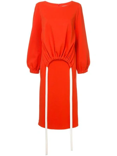 Tibi Mercer Knit Ruched Front Tie Dress In Tomato Red