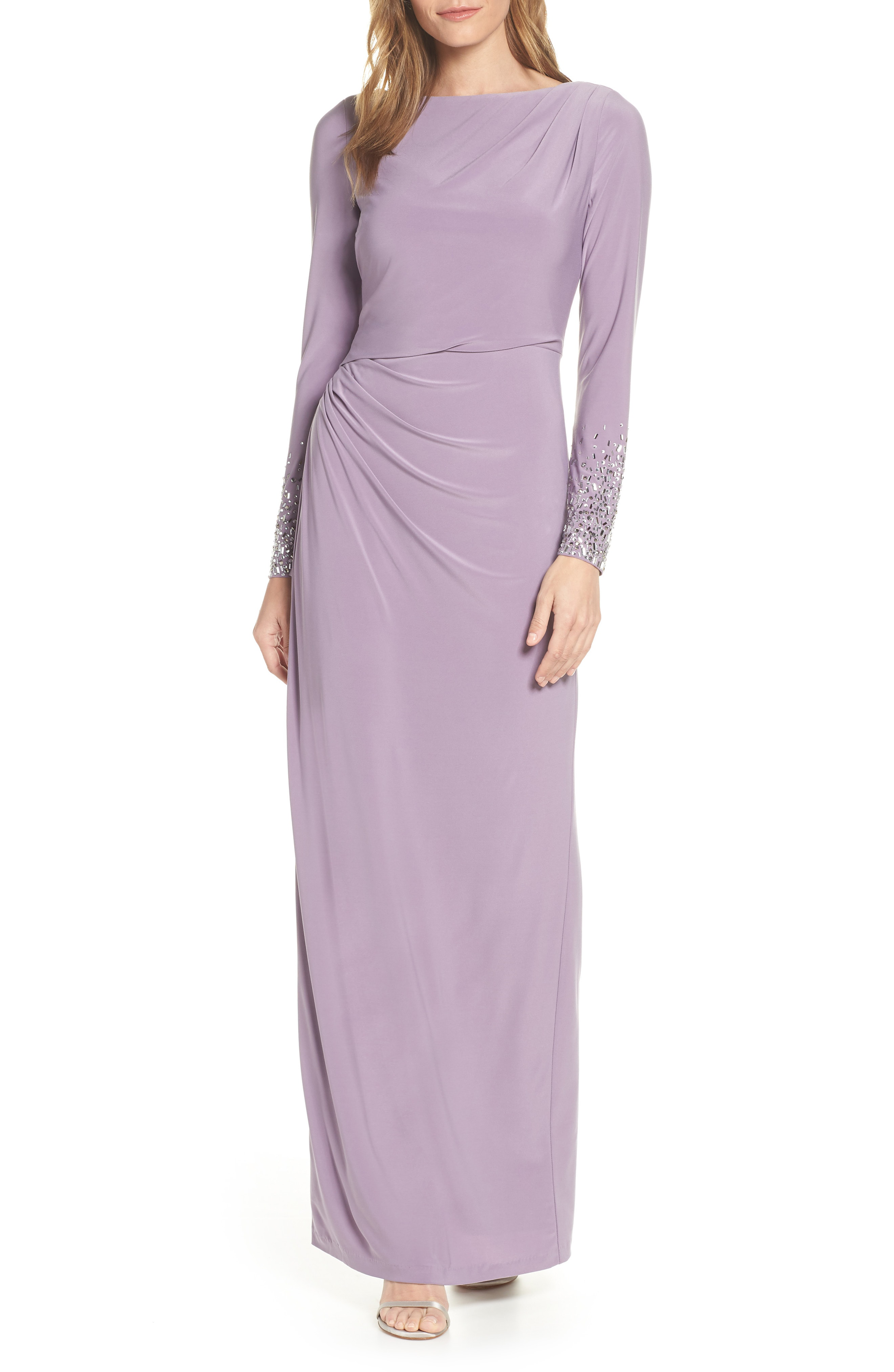 vince camuto ruched evening dress