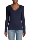 Saks Fifth Avenue Cotton, Silk & Cashmere Blend V-neck Sweater In Navy