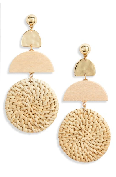 Ettika Raffia Drop Earrings In Light Brown/ Gold