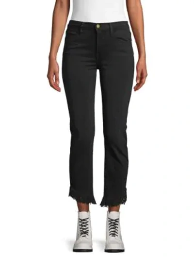 Frame Frayed-cuff Straight Jeans In Noir