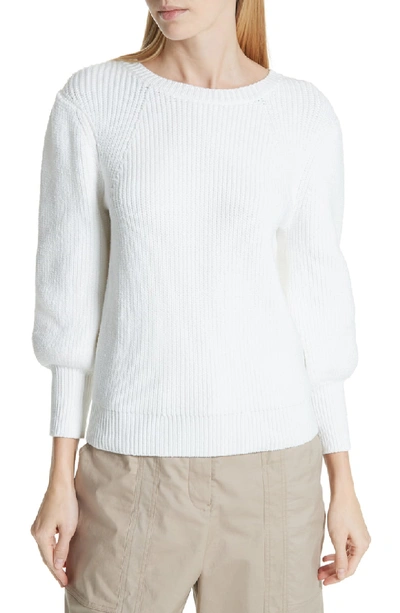 Jason Wu Grey Crewneck 3/4 Blouson-sleeve Chunky Rib-knit Sweater In White