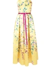 Marchesa Notte Strapless Mikado Pique Midi-tea Dress In Yellow
