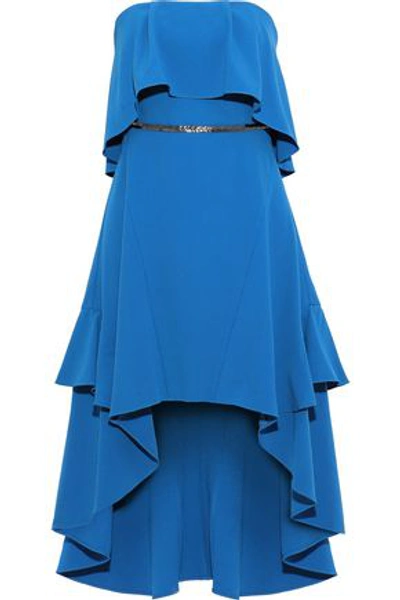 Halston Heritage Woman Strapless Bead-embellished Stretch-crepe Mini Dress Cobalt Blue