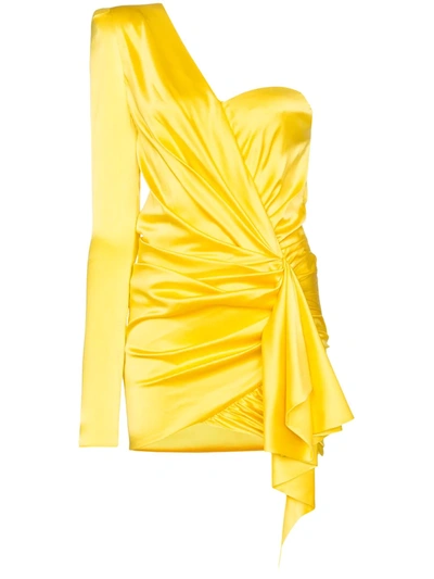 Alexandre Vauthier One Shoulder Draped Stretch Satin Dress In Lemon