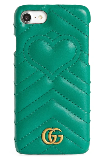Gucci Gg Marmont Leather Iphone 7 Case In Emerald