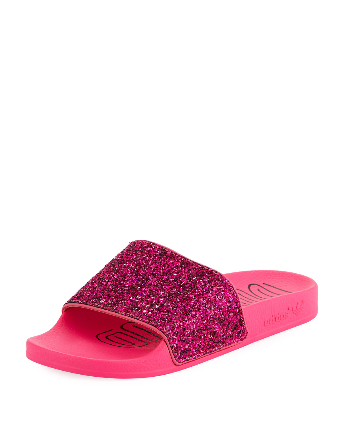 Adidas Originals Adilette Glitter Vinyl Pool Slide Sandals In Pink ...