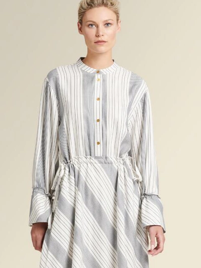 Donna Karan New York Striped Drawstring Shirt Dress In Ivory Combo