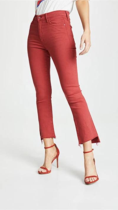 Mother The Insider Crop Step Fray Jeans In Hot Rod Red