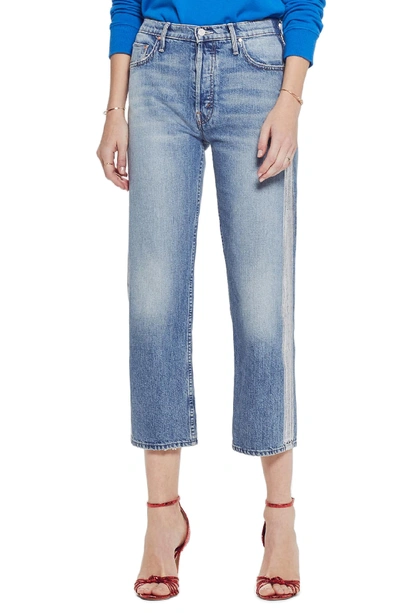 Mother Thrasher Metallic-stripe Cropped Straight-leg Jeans In Striped Wicked