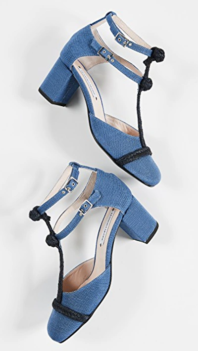 Leandra Medine T-strap Rope Mid Heels In Blue