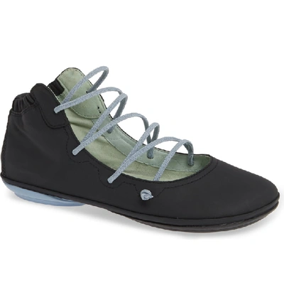 Camper Right Nina Mid Top Ghillie Flat In Black/ Black Leather