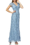 Carmen Marc Valvo Infusion Petals Embellished Gown In French Blue