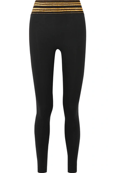 All Access Center Stage Metallic Striped Stretch Leggings In Black