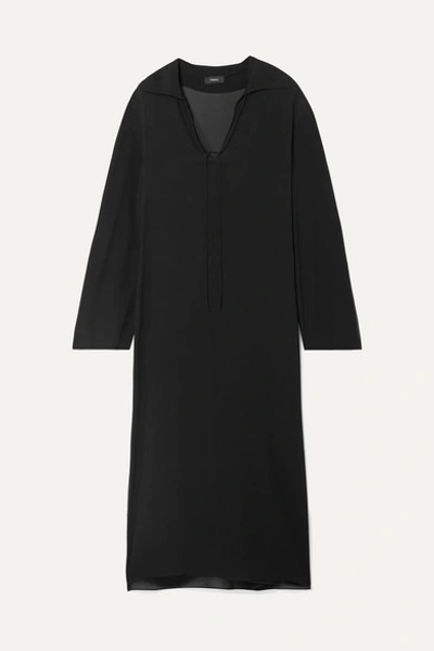 Theory Sailor Oversized Silk Crepe De Chine Maxi Dress In Black