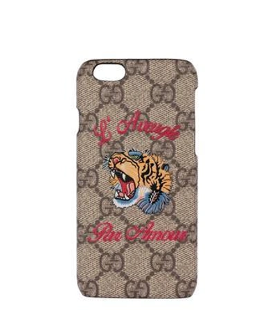Gucci Women's Gg Supreme Print L'aveugle Par Amour Iphone 6 Case In Brown In Taupe