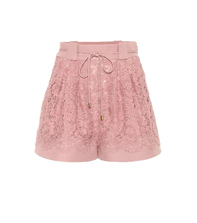 Valentino Wool And Silk-blend Lace Shorts In Pink