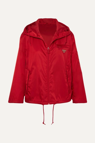 Prada Hooded Appliquéd Shell Jacket In Rosso (red)
